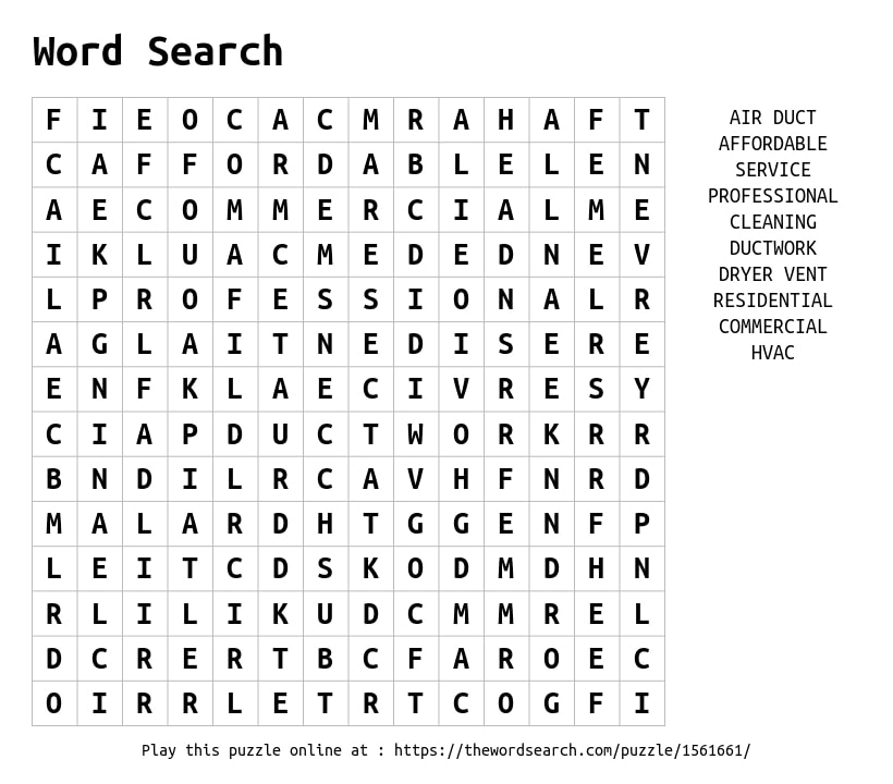 air duct cleaning glendale word search